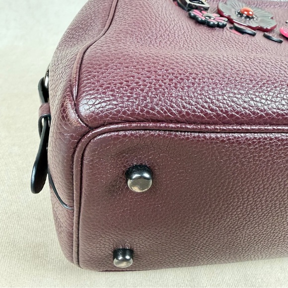 Coach Primrose Willow Floral Appliqué Leather Satchel Oxblood Gunmetal Hardware - Picture 10 of 17